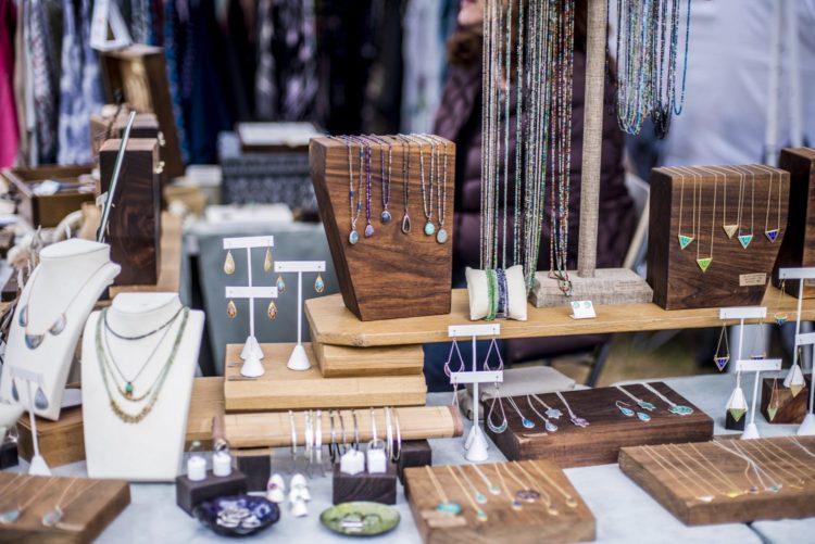 Sharon Kaplan’s handcrafted jewelry display. Photo: Gil Riego Photography